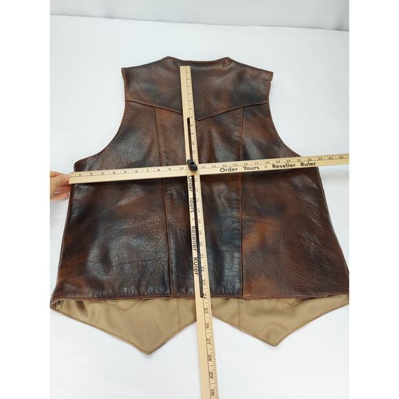 Leather Biker Vest Brown Buffalo Hide Concealed Carry Vest-Leather Supreme Sz 48 - Picture 13 of 13